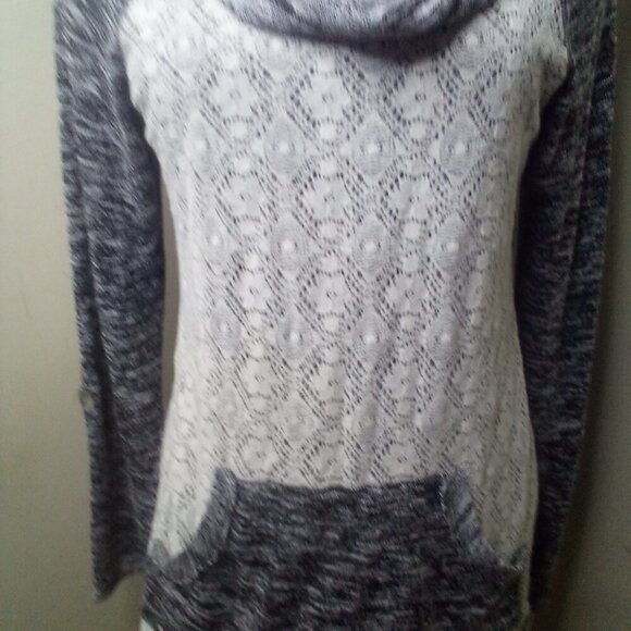 Miss Chievous Shirt Women S Long Sleeve Cowl Neck Lace Pocket Gray White - Picture 6 of 16